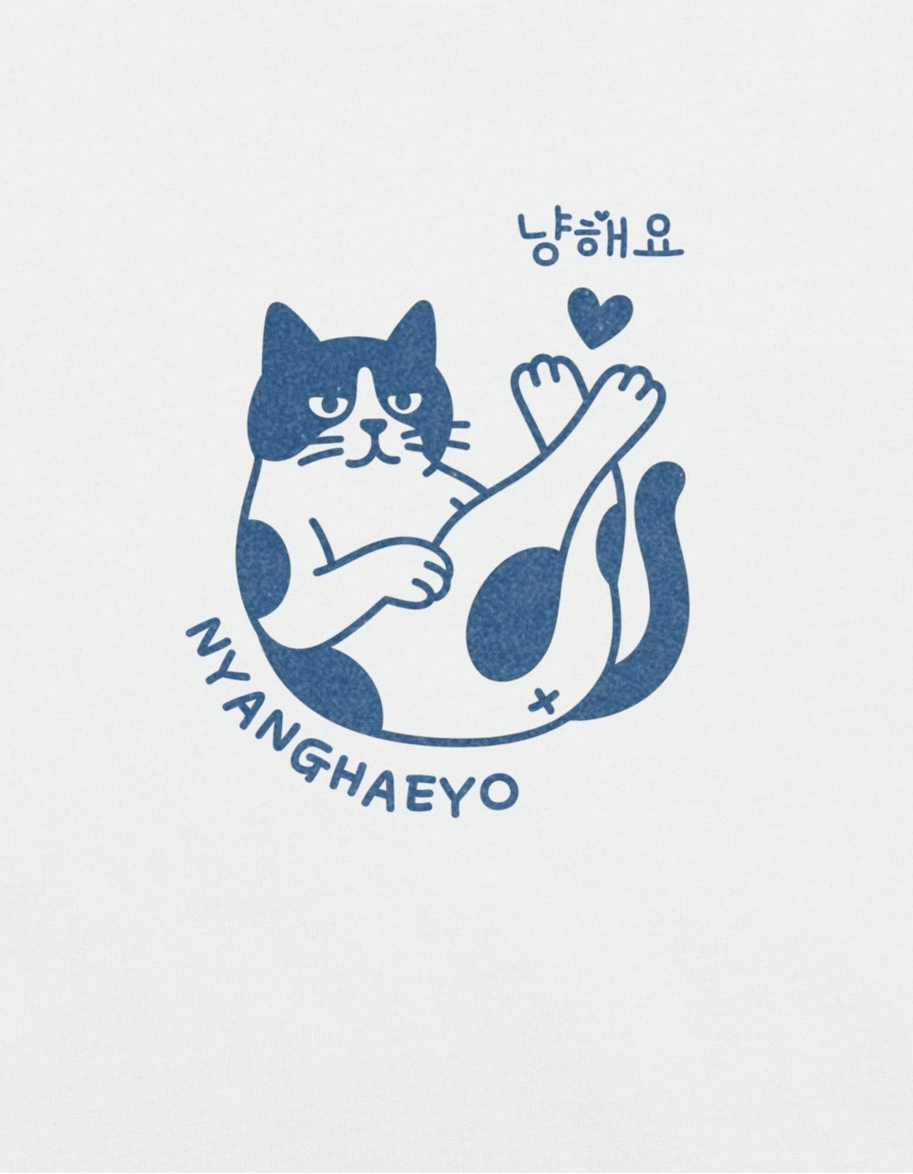 T-Shirt en Coton Blanc à Imprimé Chat 'Nyanghaeyo' Bleu