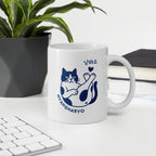 Mug en Céramique Blanc avec Chat Kawaii Bleu Marine