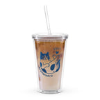 Gobelet en Plastique Transparent Chat Bleu avec Paille