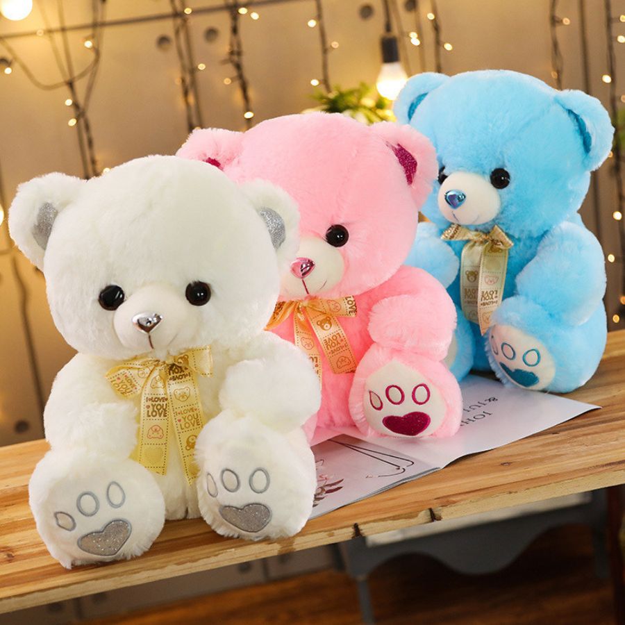 Ourson en Peluche Blanc Scintillant avec Ruban "LOVE YOU"