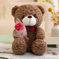 Ourson en Peluche Marron Bouclé, Nœud Papillon et Bouquet