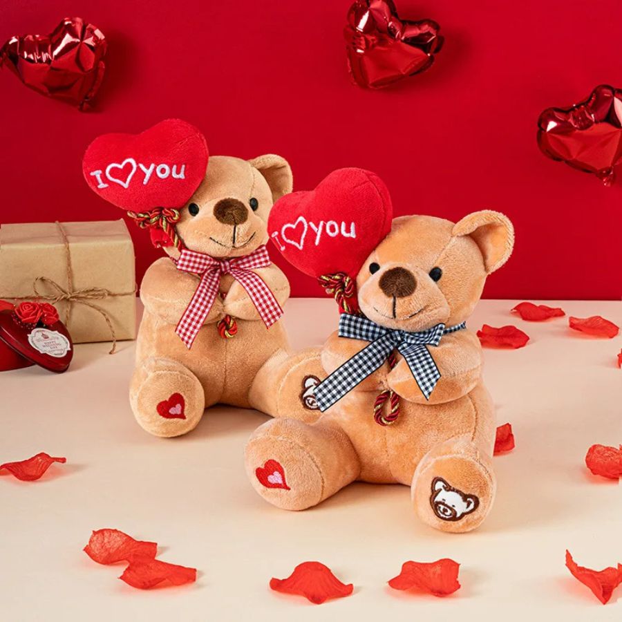 Ours en Peluche Marron Clair avec Cœur I ♡ You