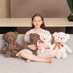 Ours en Peluche Douce avec Cœur Rouge et Nœud à Carreaux