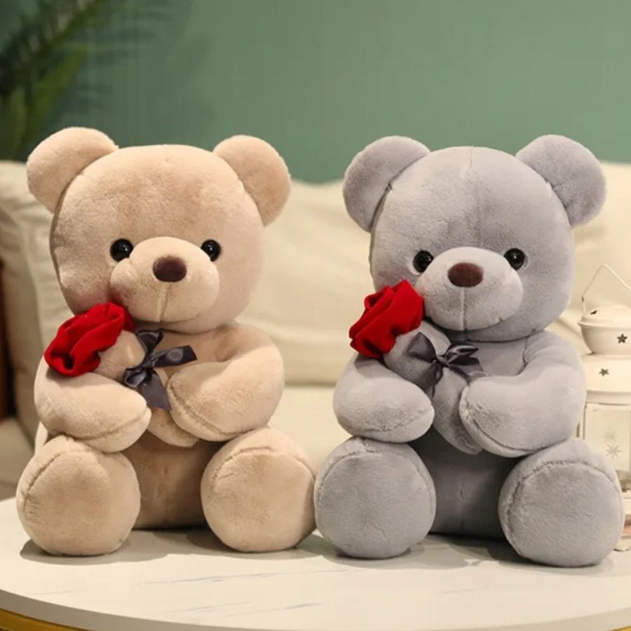 Ours en Peluche Doux avec Rose Rouge et Ruban