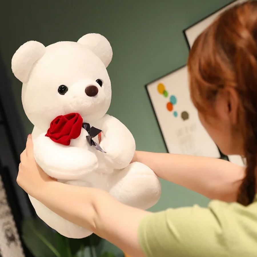 Ours en Peluche Doux avec Rose Rouge et Ruban