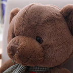 Ours en Peluche Douce avec Cœur Rouge et Nœud à Carreaux