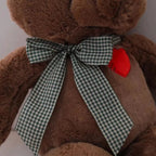 Ours en Peluche Douce avec Cœur Rouge et Nœud à Carreaux