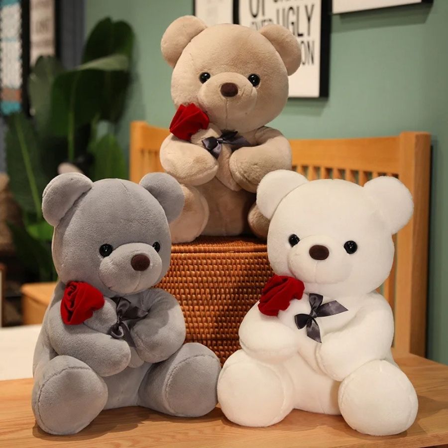 Ours en Peluche Doux avec Rose Rouge et Ruban
