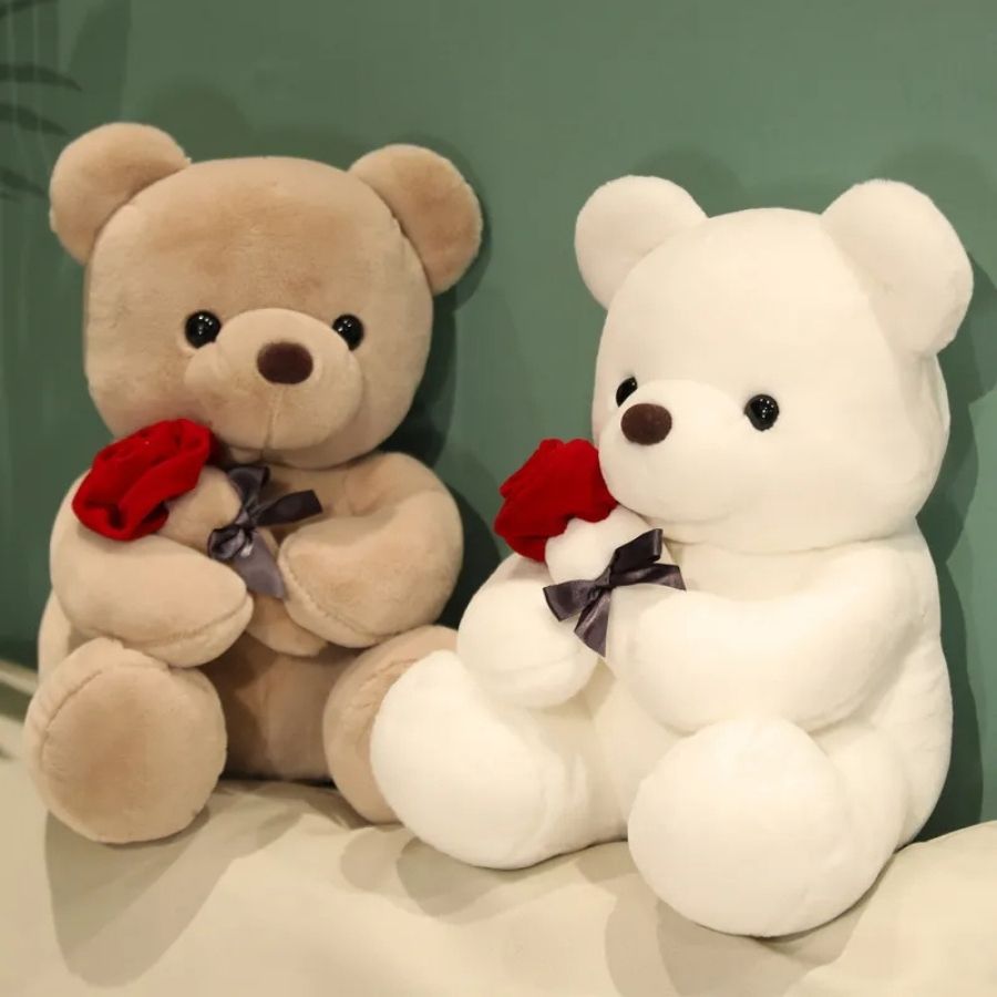 Ours en Peluche Doux avec Rose Rouge et Ruban
