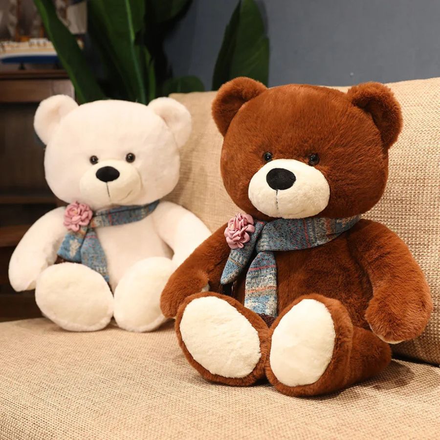 Ours en Peluche Doux avec Écharpe à Rose