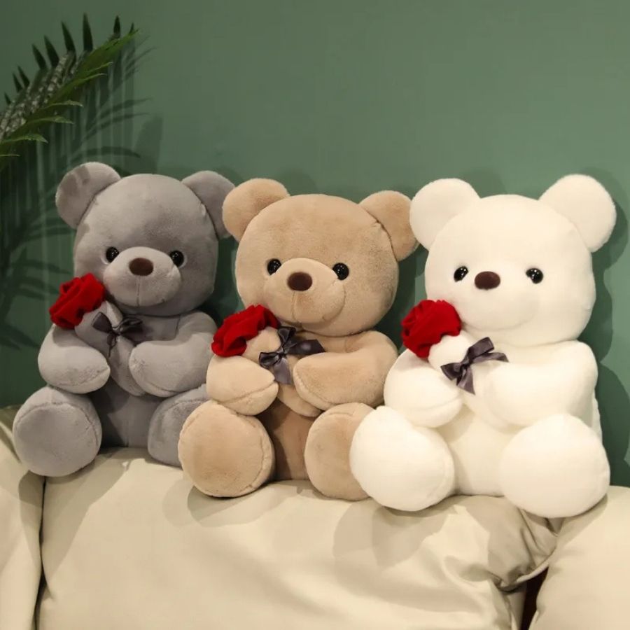 Ours en Peluche Doux avec Rose Rouge et Ruban
