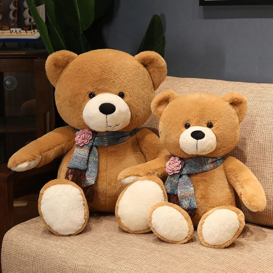 Ours en Peluche Doux avec Écharpe à Rose