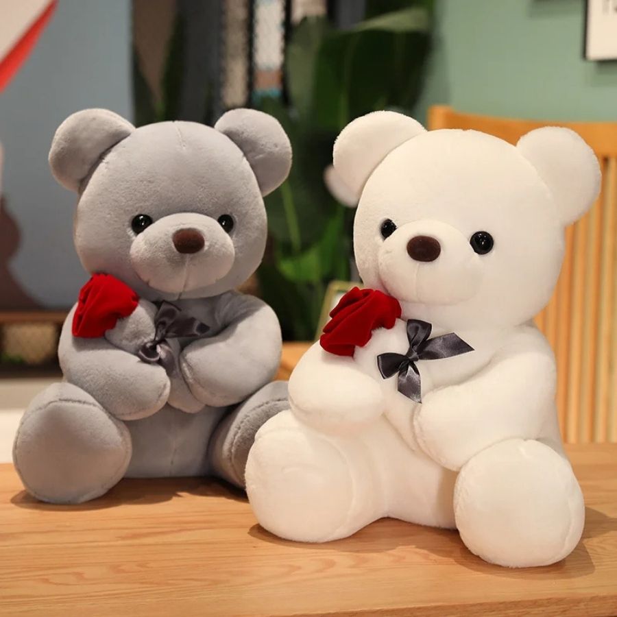 Ours en Peluche Doux avec Rose Rouge et Ruban