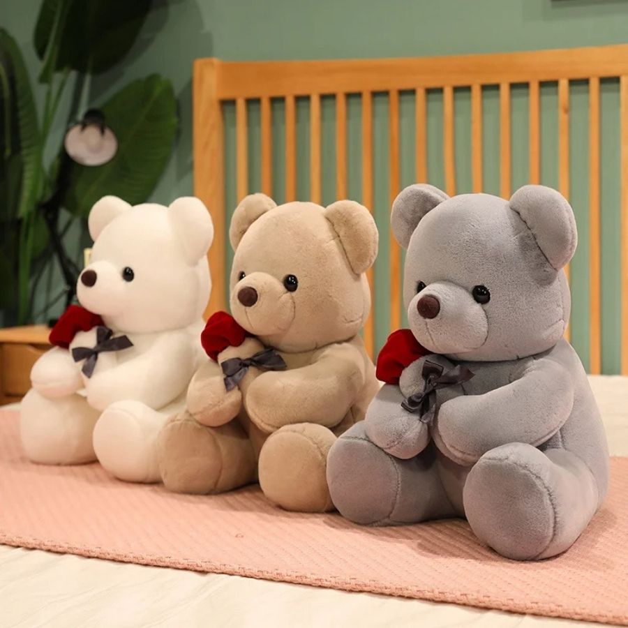 Ours en Peluche Doux avec Rose Rouge et Ruban