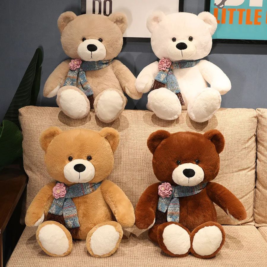 Ours en Peluche Doux avec Écharpe à Rose