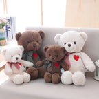 Ours en Peluche Douce avec Cœur Rouge et Nœud à Carreaux