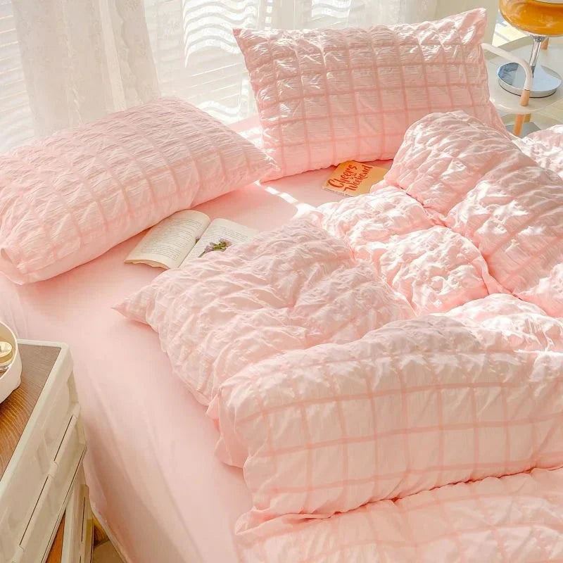Parure de couette seersucker coréenne style INS couleurs pastel - Câlin Kawaii