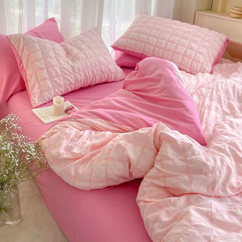 Parure de Lit Rose Bicolore en Coton Texturé