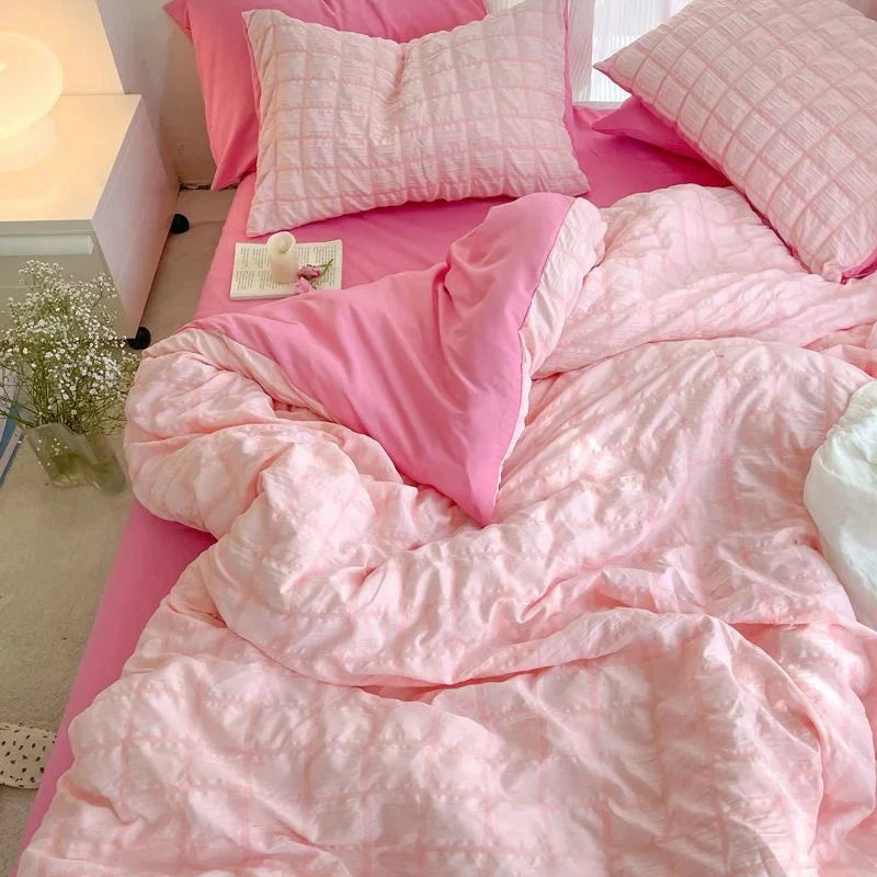 Parure de Lit Rose Bicolore en Coton Texturé