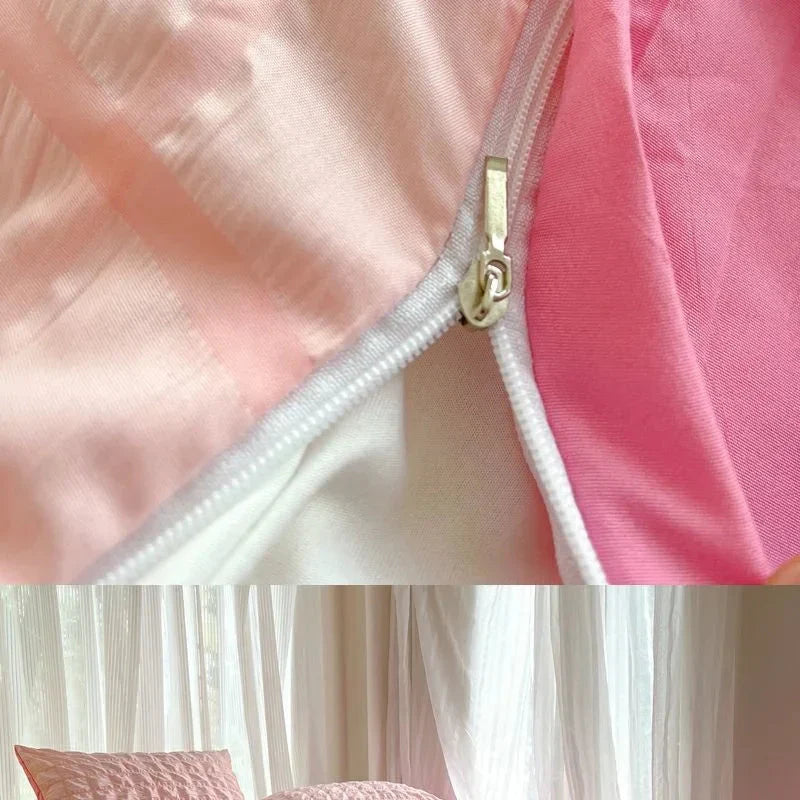 Parure de Lit Rose Bicolore en Coton Texturé