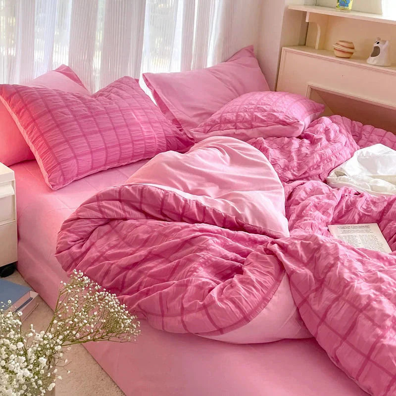 Parure de Lit Rose Bicolore en Coton Texturé