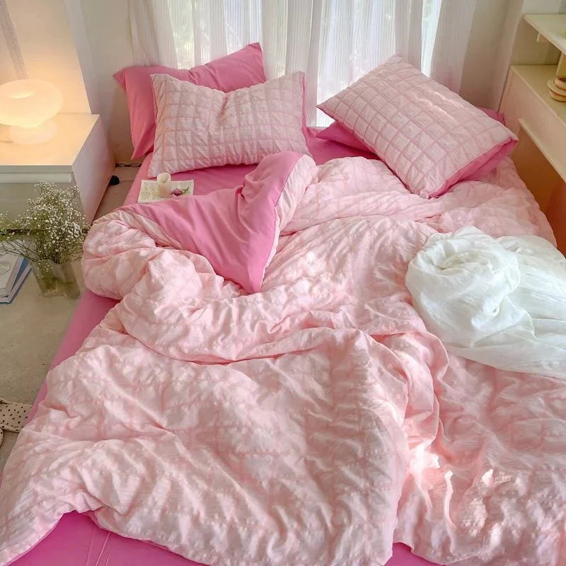 Parure de Lit Rose Bicolore en Coton Texturé