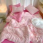 Parure de Lit Rose Bicolore en Coton Texturé