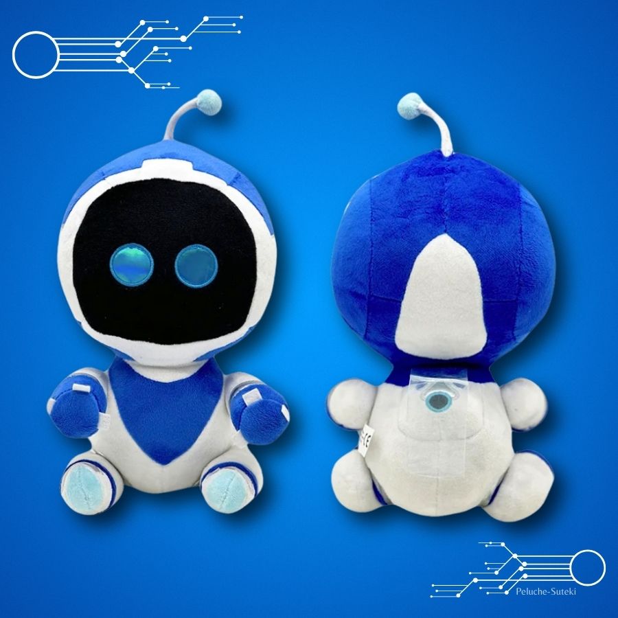 Peluche Robot Bleue et Blanche à Yeux Brillants