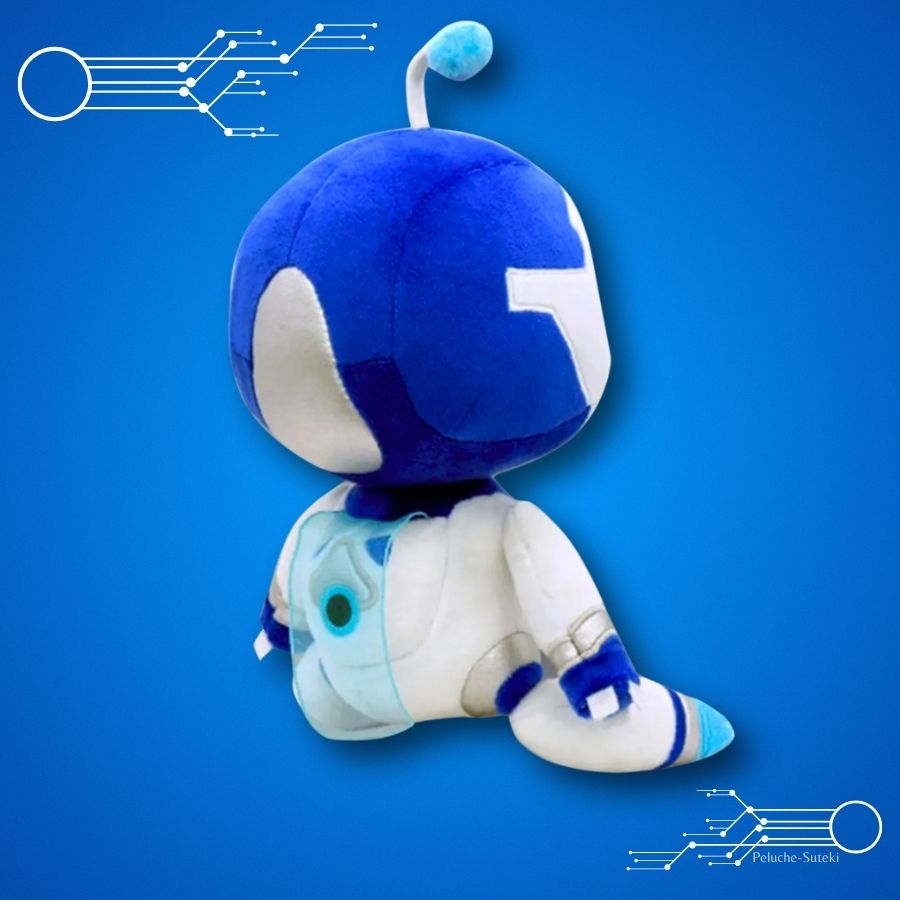 Peluche Robot Bleue et Blanche à Yeux Brillants