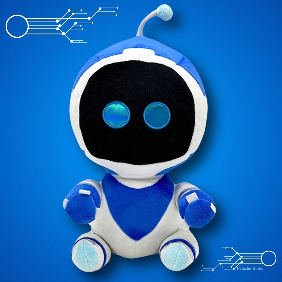 Peluche Robot Bleue et Blanche à Yeux Brillants