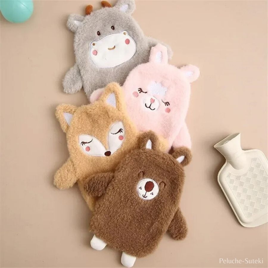 Bouillotte en Peluche Grise à Petites Cornes