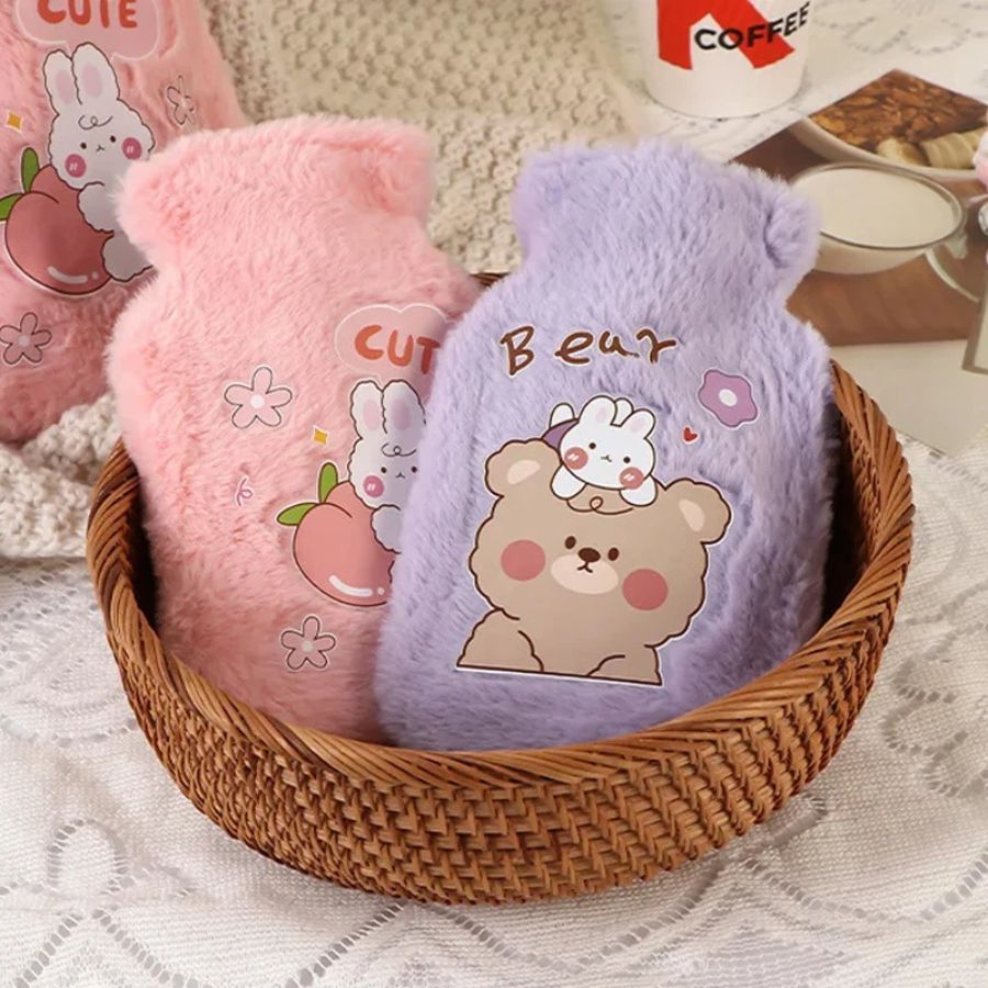 Bouillotte en Peluche Lilas avec Ours et Lapin Kawaii