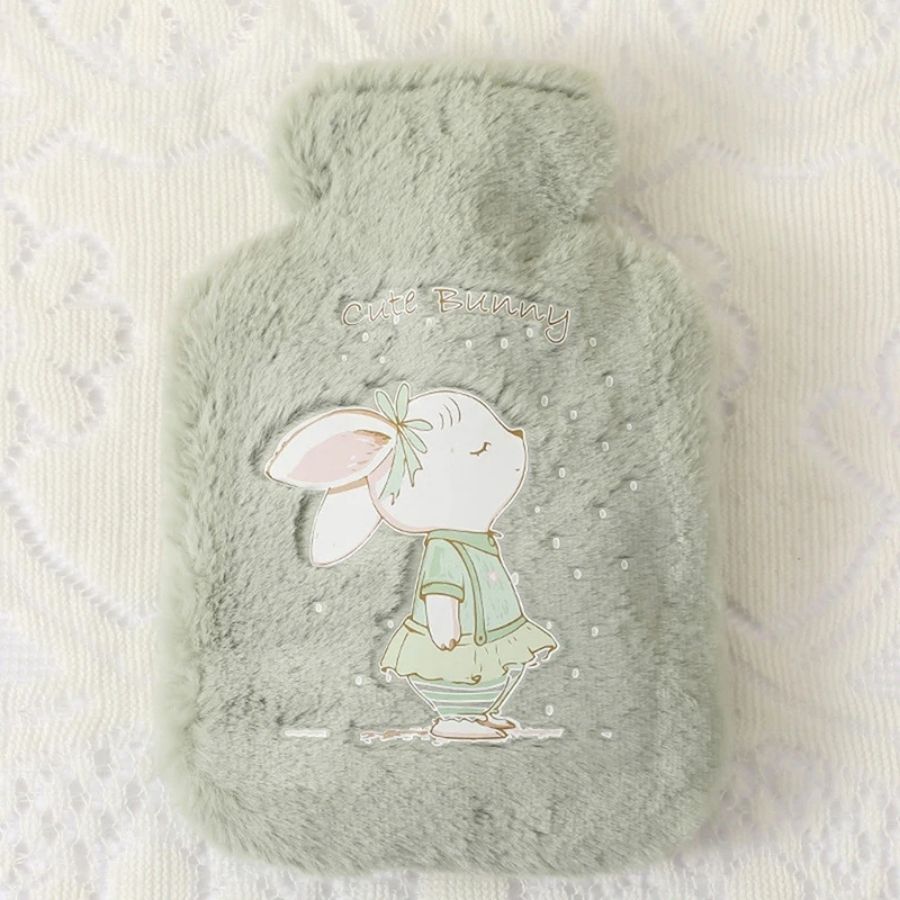 Bouillotte en Peluche Verte Sage avec Lapin Adorable