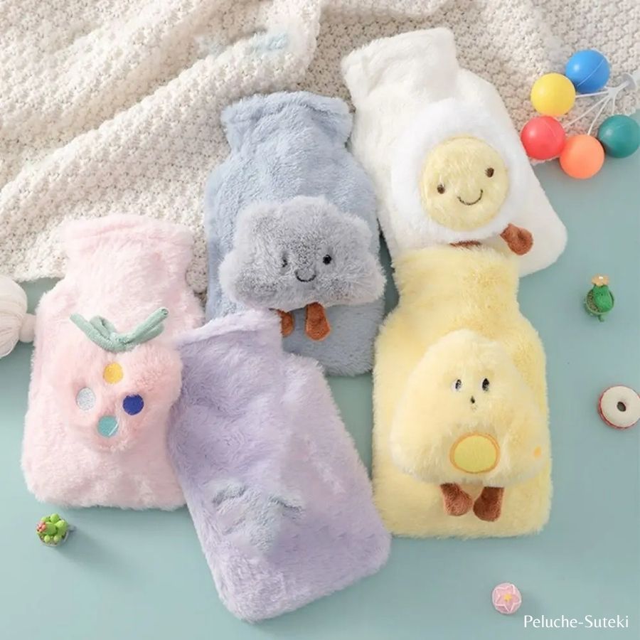Bouillotte en Peluche Bleu Ciel avec Nuage Souriant