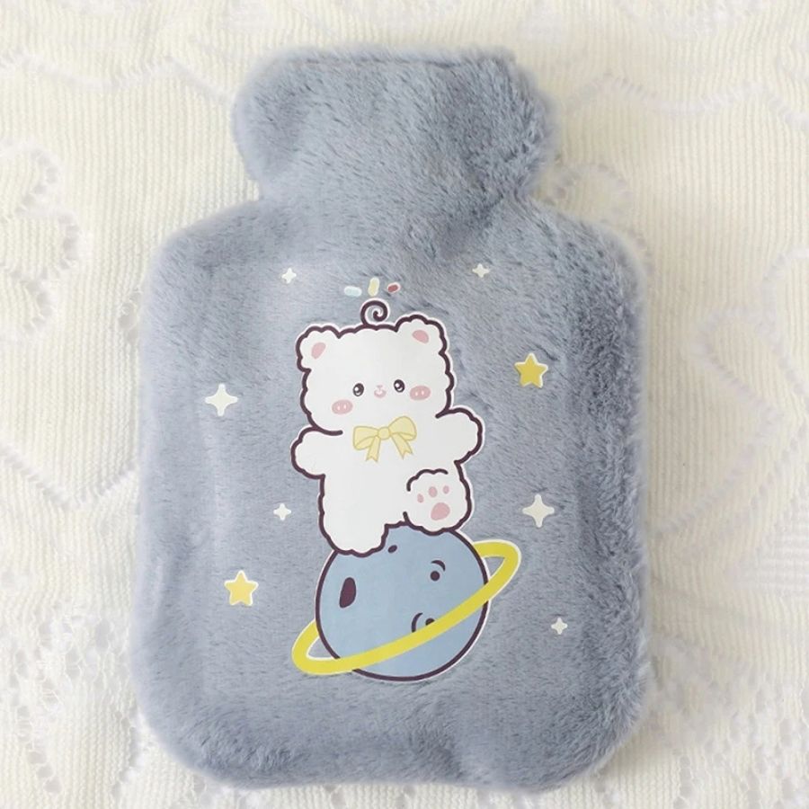 Bouillotte en Peluche Bleu Ciel Ours et Planète Kawaii