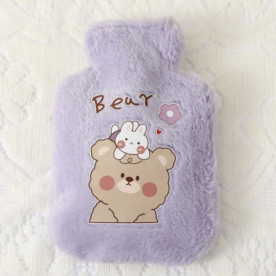 Bouillotte en Peluche Lilas avec Ours et Lapin Kawaii
