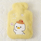 Bouillotte en Peluche Jaune avec Canard Kawaii et Chapeau