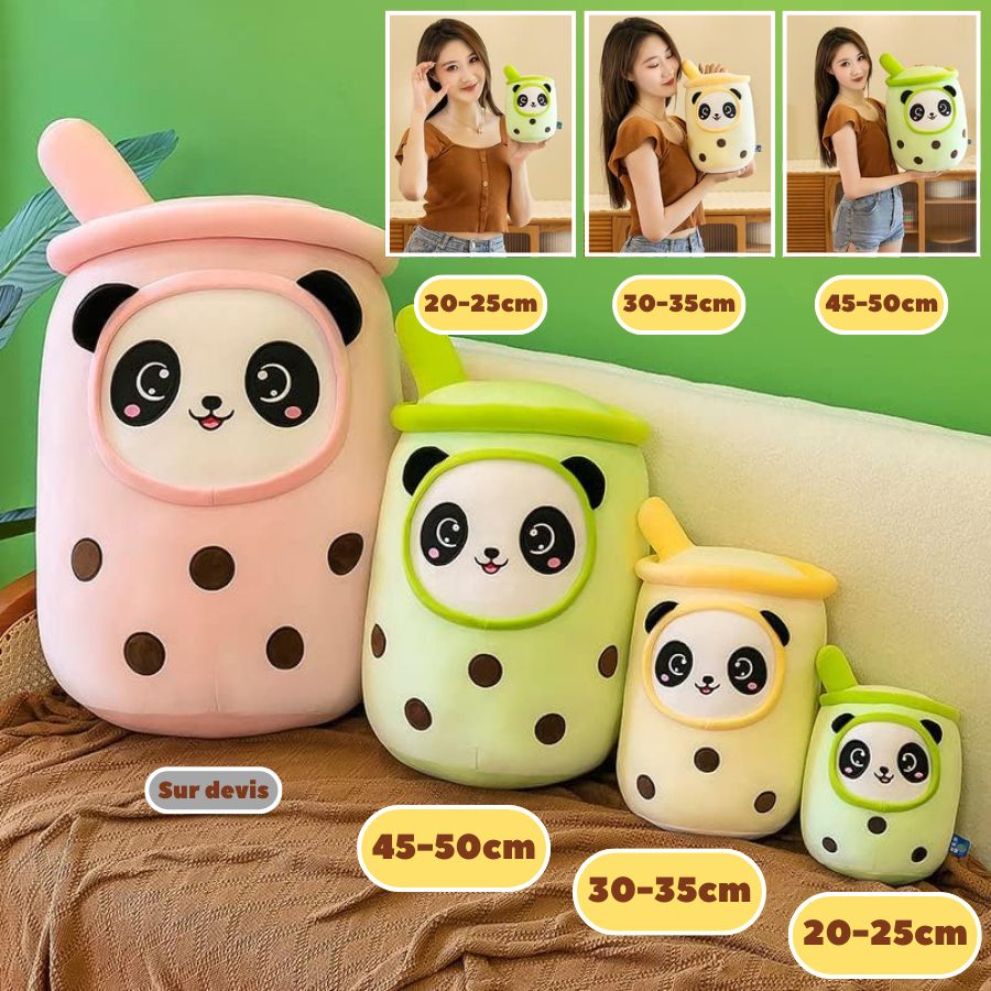 Peluche Bubble Tea Rose avec Panda et Billes Boba