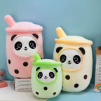 Peluche Bubble Tea Rose avec Panda et Billes Boba