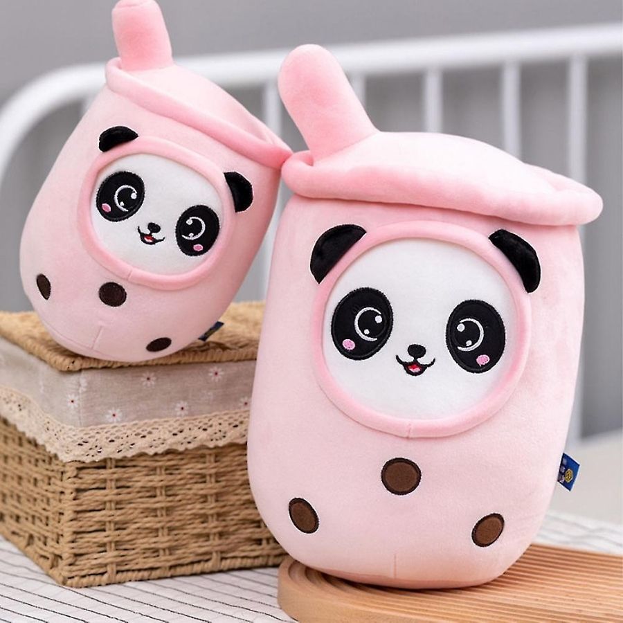 Peluche Bubble Tea Rose avec Panda et Billes Boba
