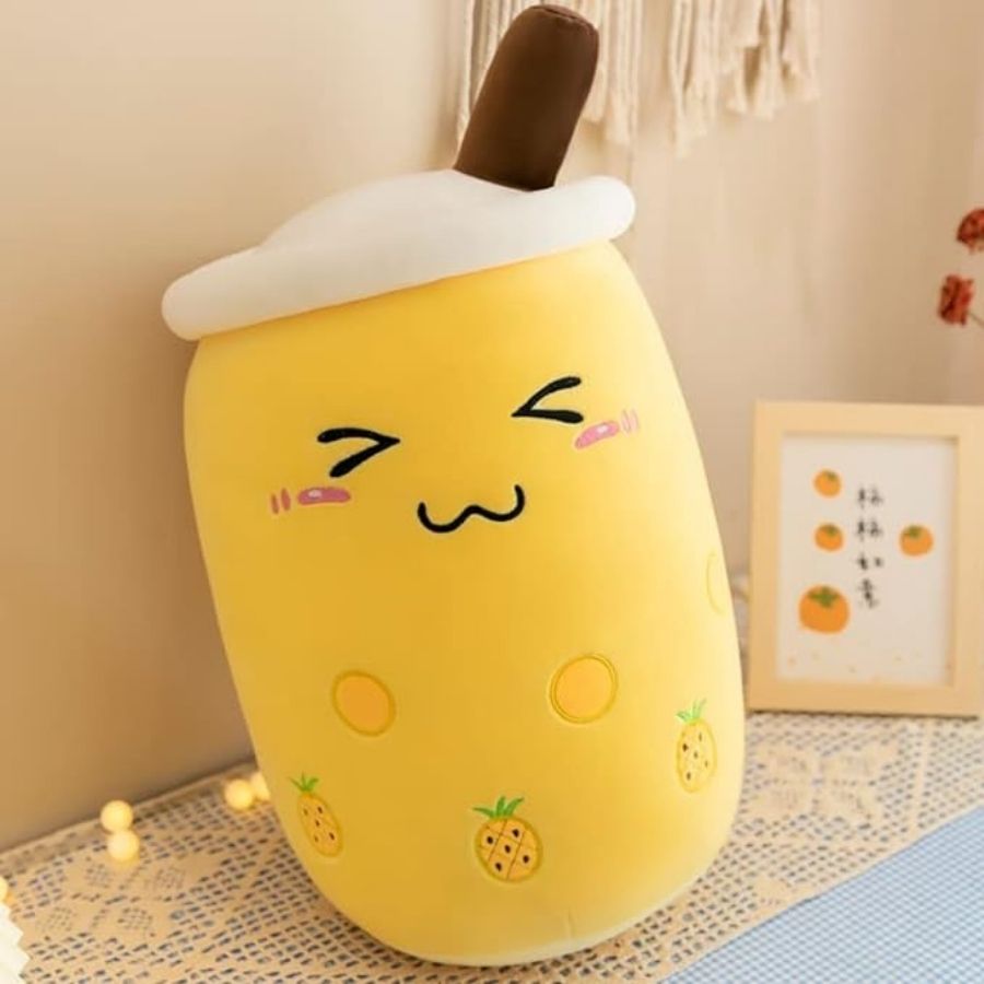 Peluche Kawaii Bubble Tea Jaune à Ananas