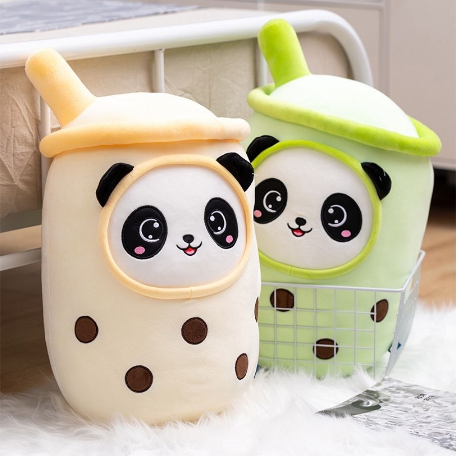 Peluche Bubble Tea Rose avec Panda et Billes Boba