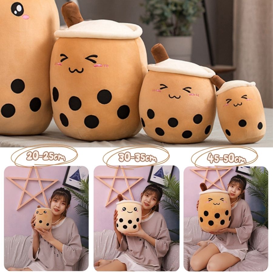 Peluche Bubble Tea Brun à Visage Souriant