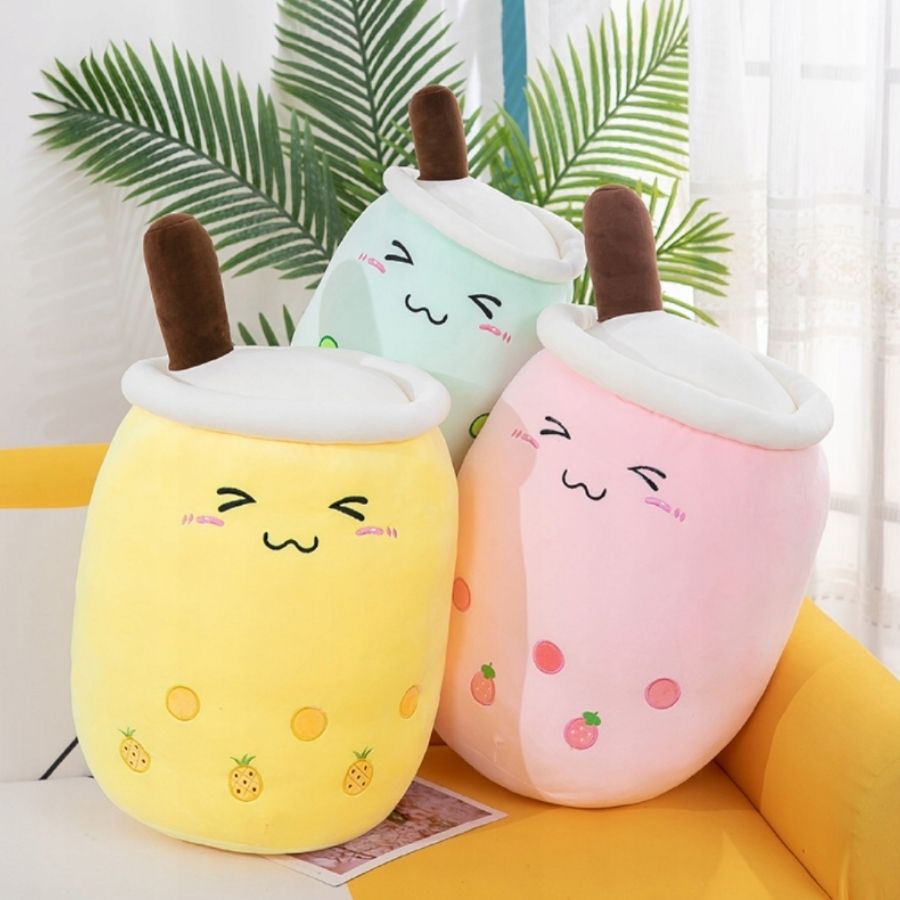 Peluche Kawaii Bubble Tea Jaune à Ananas