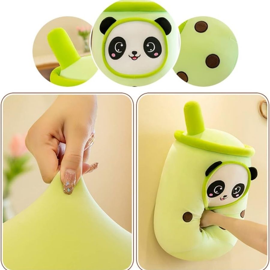 Peluche Bubble Tea Rose avec Panda et Billes Boba