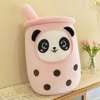 Peluche Bubble Tea Rose avec Panda et Billes Boba