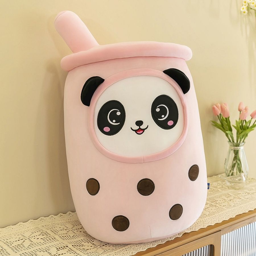 Peluche Bubble Tea Rose avec Panda et Billes Boba