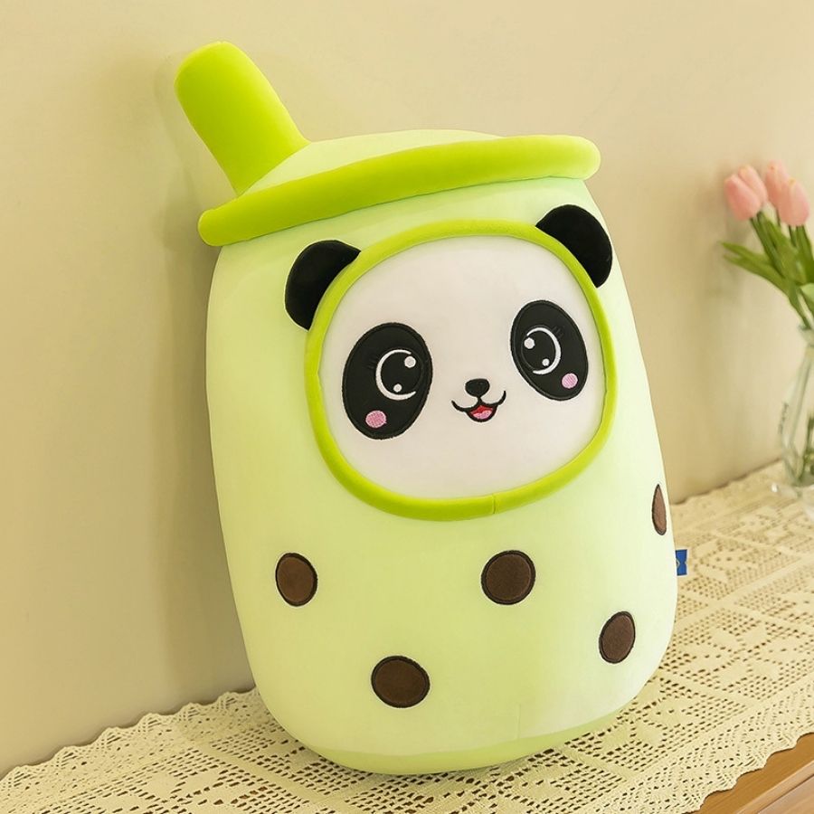 Peluche Bubble Tea Rose avec Panda et Billes Boba