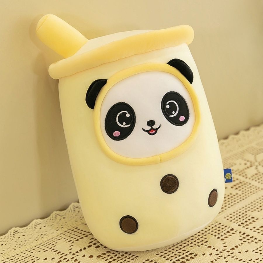 Peluche Bubble Tea Rose avec Panda et Billes Boba