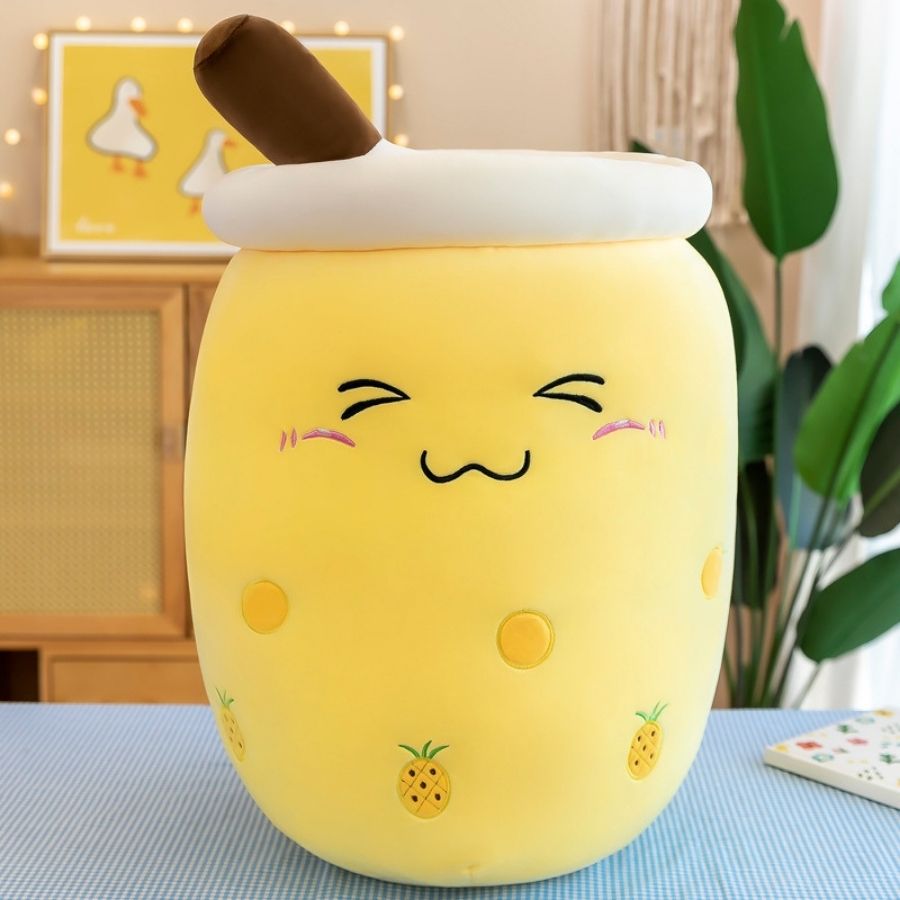 Peluche Kawaii Bubble Tea Jaune à Ananas